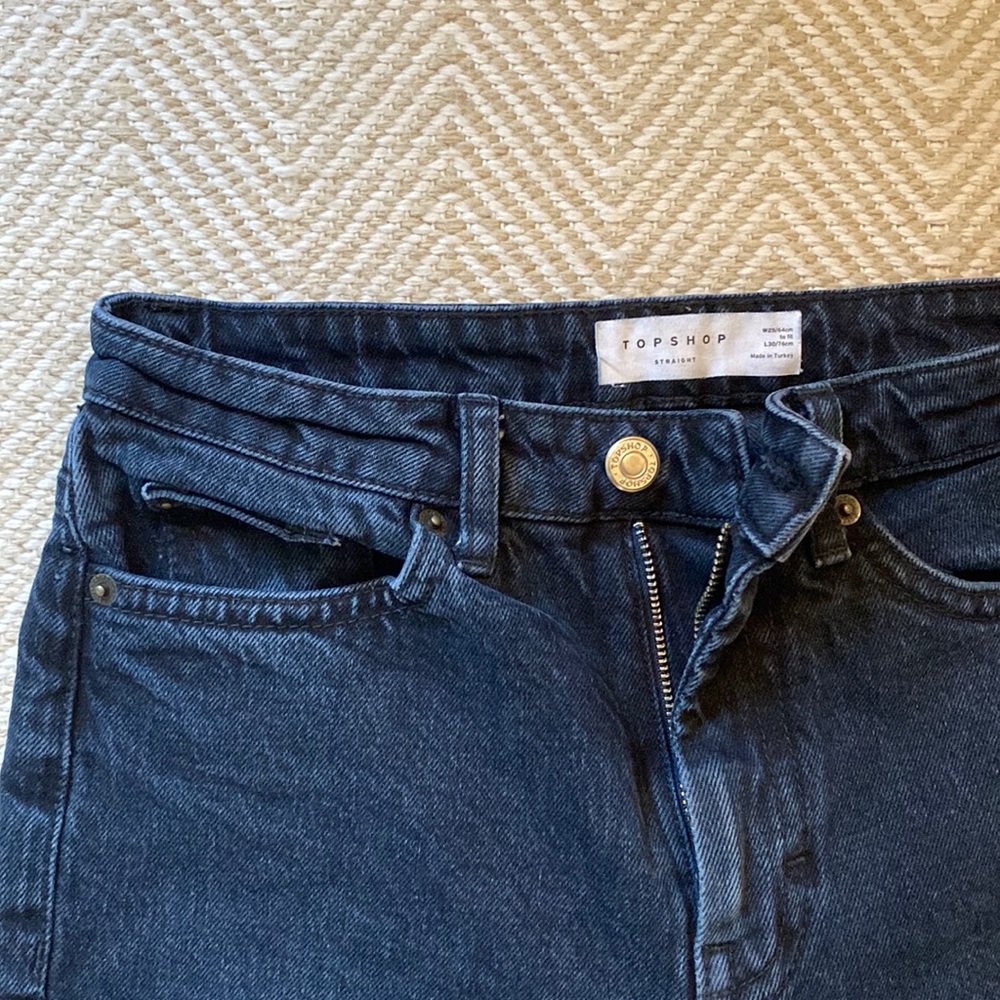 topshop dark straight/wide leg jeans!